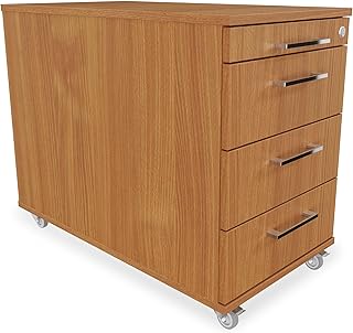 Eigentlich Rollcontainer 80 cm tief, 3 Schubladen und Materialauszug, Rollschrank B43xT80xH65 cm abschließbar, Schreibtischunterschrank versch. Farben (Buche)