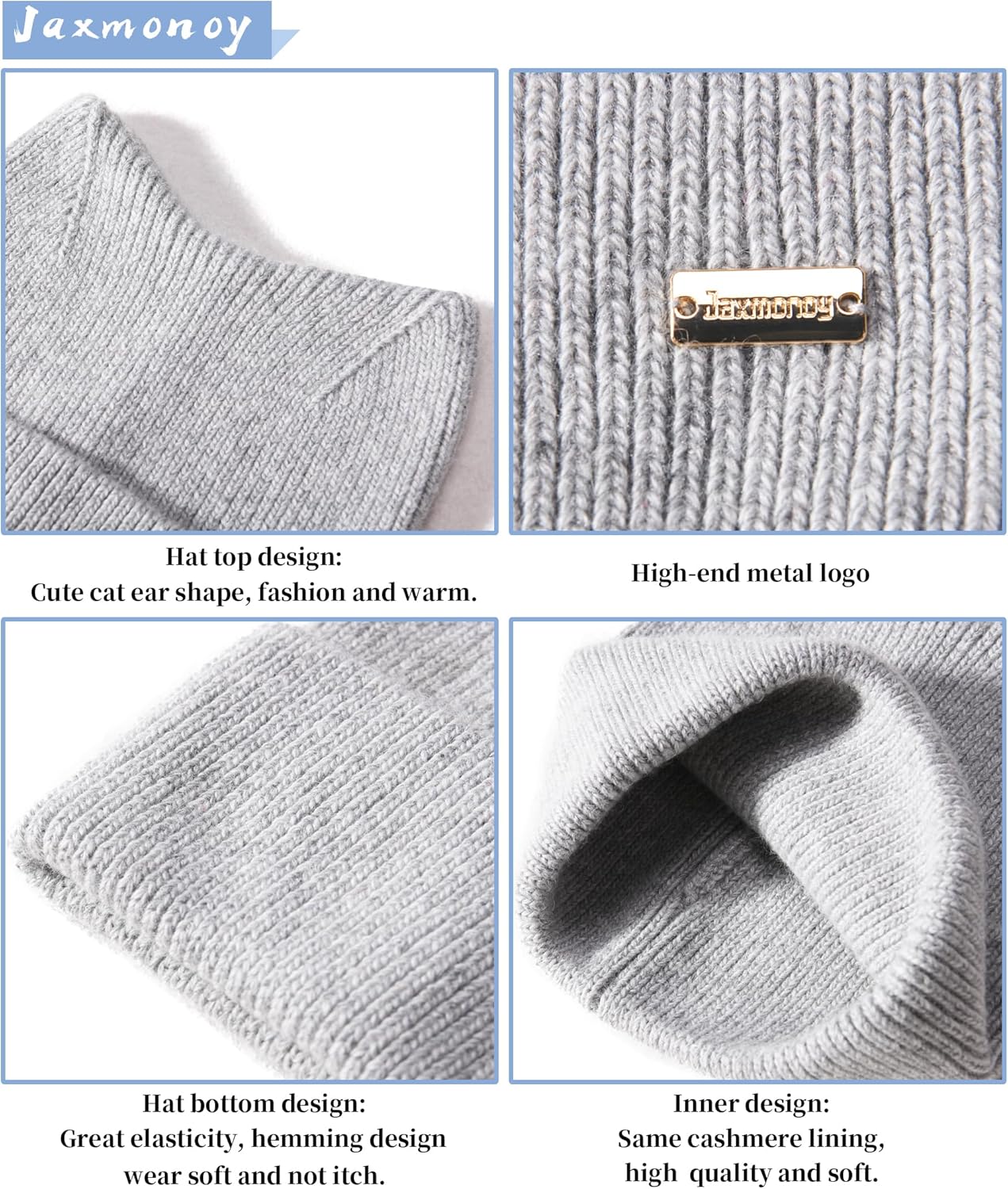 jaxmonoy Winter Cute Cat Ear Knitted Beanie Hats for Women and Men Soft Warm Knit hat Ladies Skull Beanies Cap - Image 6