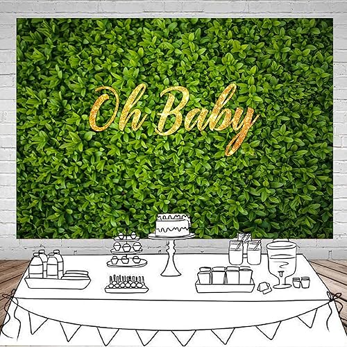 Miniatura 4 de Telón de fondo de baby shower de 7 x 5 pies, tema de pared de plantas verdes, fondo de fotos de baby shower para niño o niña, telón de fondo de baby