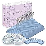 Babyrish Velvet Baby Hangers with 10x Clips and 8X Dividers (30 Pack) | 11 Ultra-Slim Baby Clothes Hangers | Non-Slip Felt | Space-Saving Nursery & Infant Closet Organizer | Blue