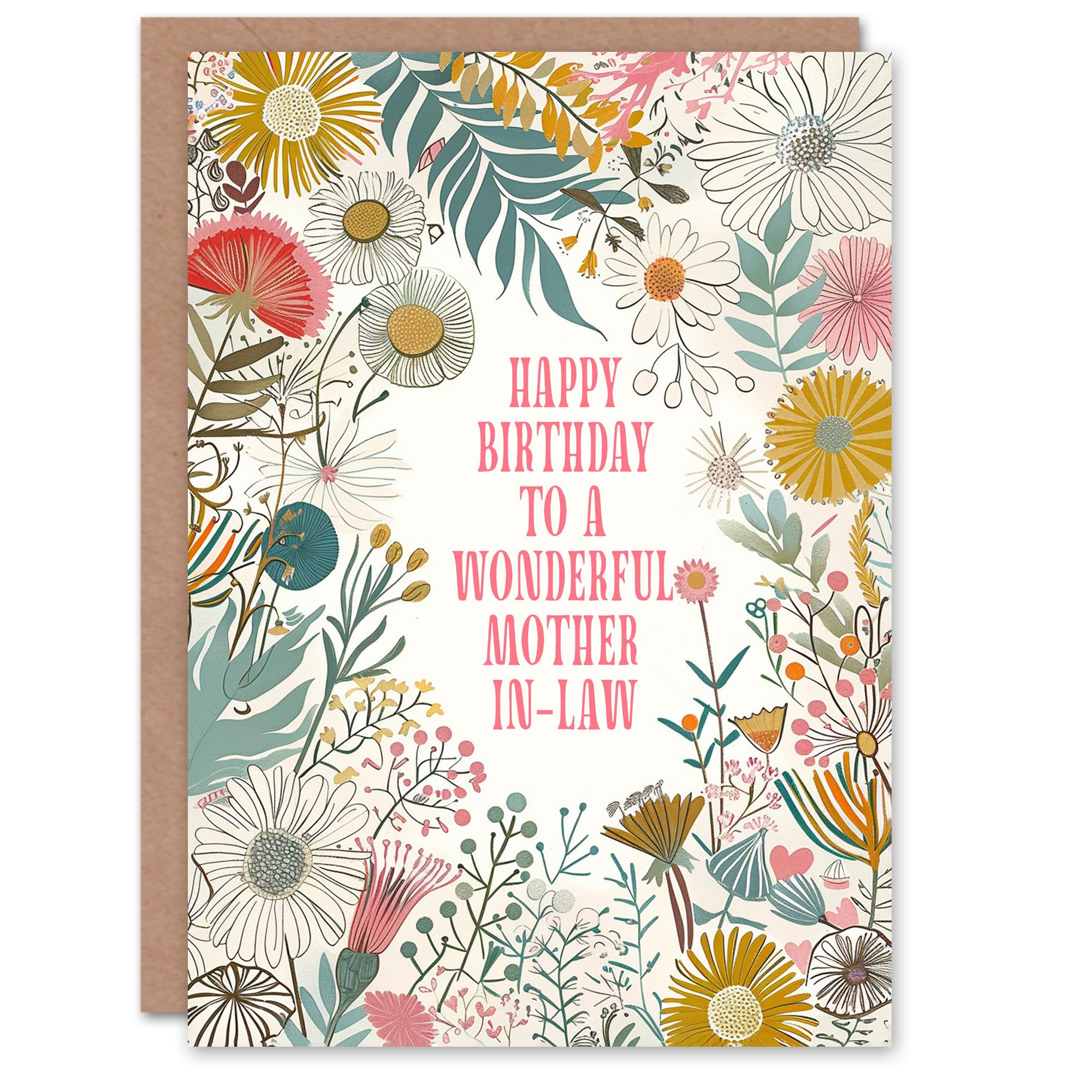 Artery8 Mother In Law Happy Birthday Card Modern Floral Wildflower Boho Elegant Botanical For Her Greeting Card