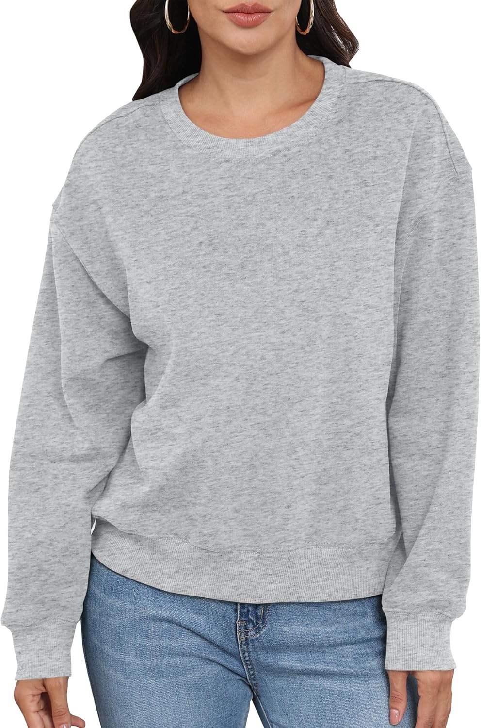 PRIMODA Women's Crewneck Loose Cropped Sweatshirt Long Sleeve Boxy Pullover Crop Tops - Image 2