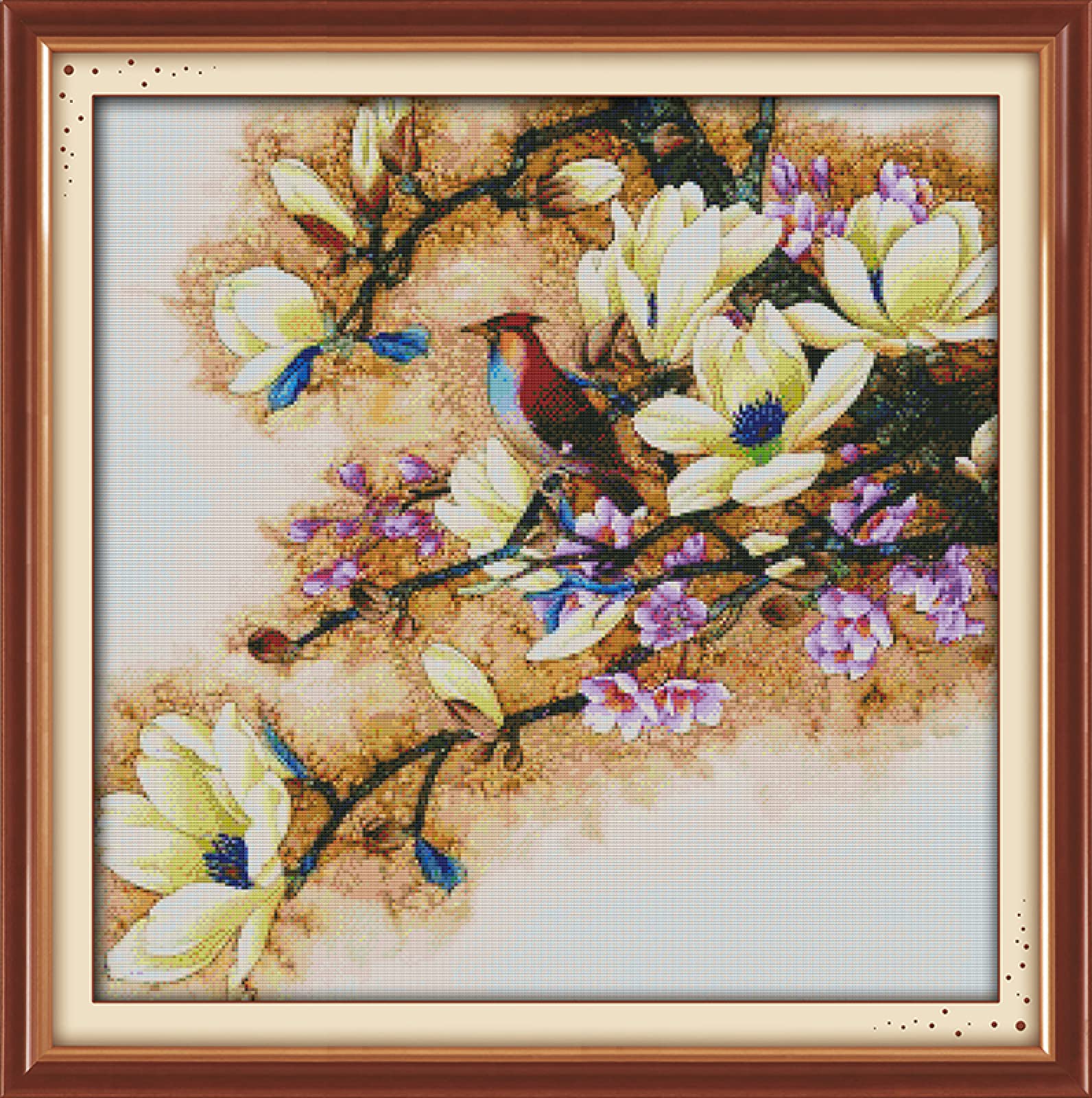 Point de croix oiseau fleur, kit de broderie complet à offrir pour Noël et fêtes - 8