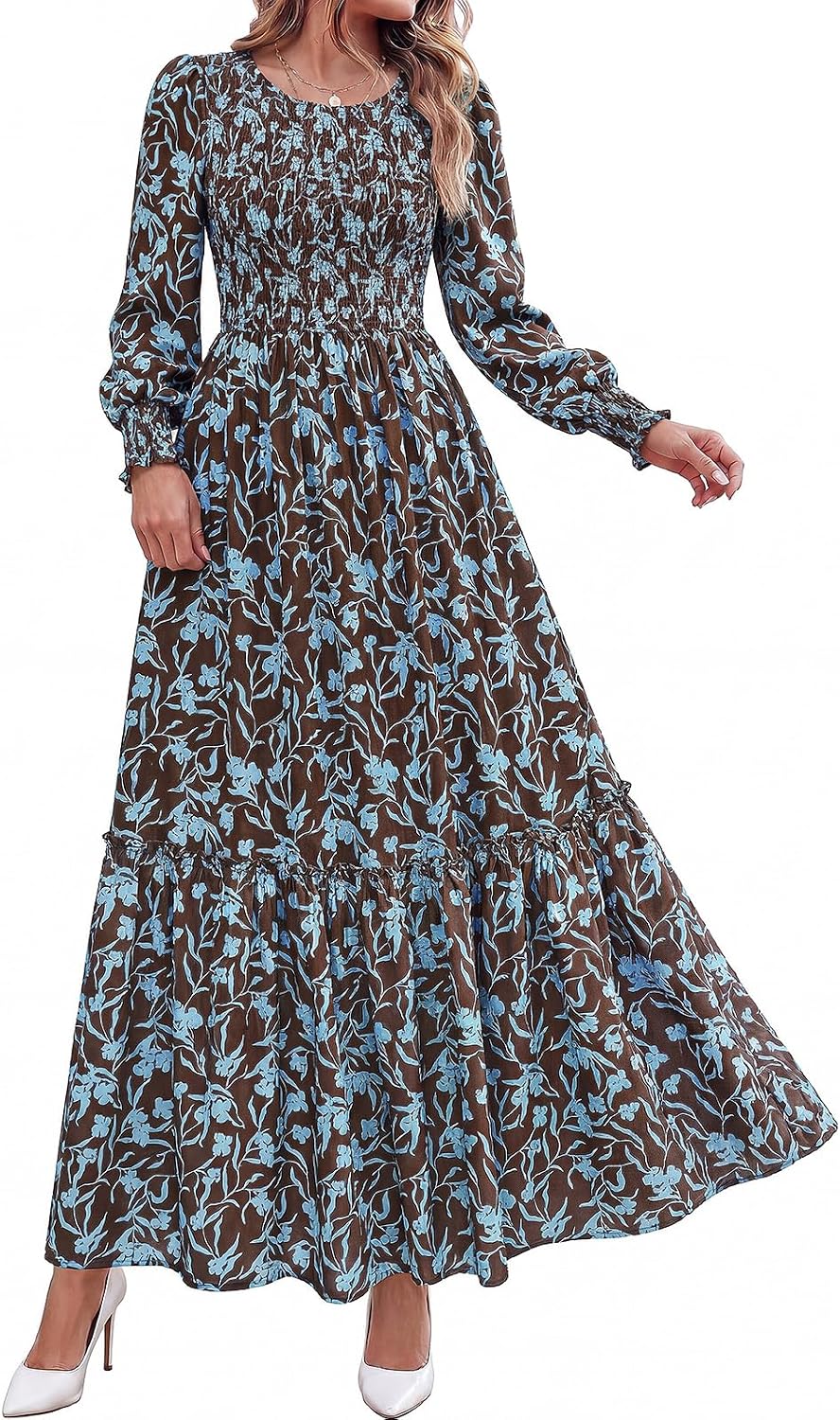 PRETTYGARDEN Womens Long Sleeve Floral Casual Fall Dresses with Pockets