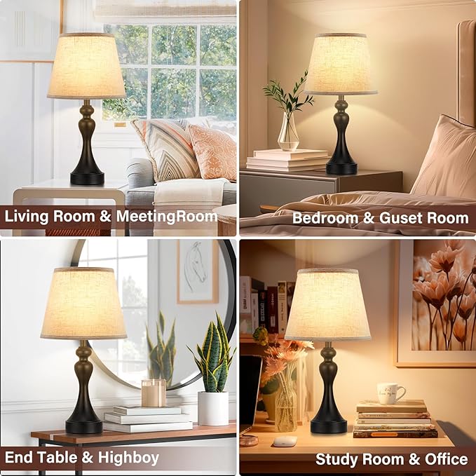 Seealle Seealle Touch Lamps for Nightstand - Bedside Lamps Set of 2, 3 Way Dimmable, USB C+A for Bedroom & End Tables (Beige&Black) photo 6