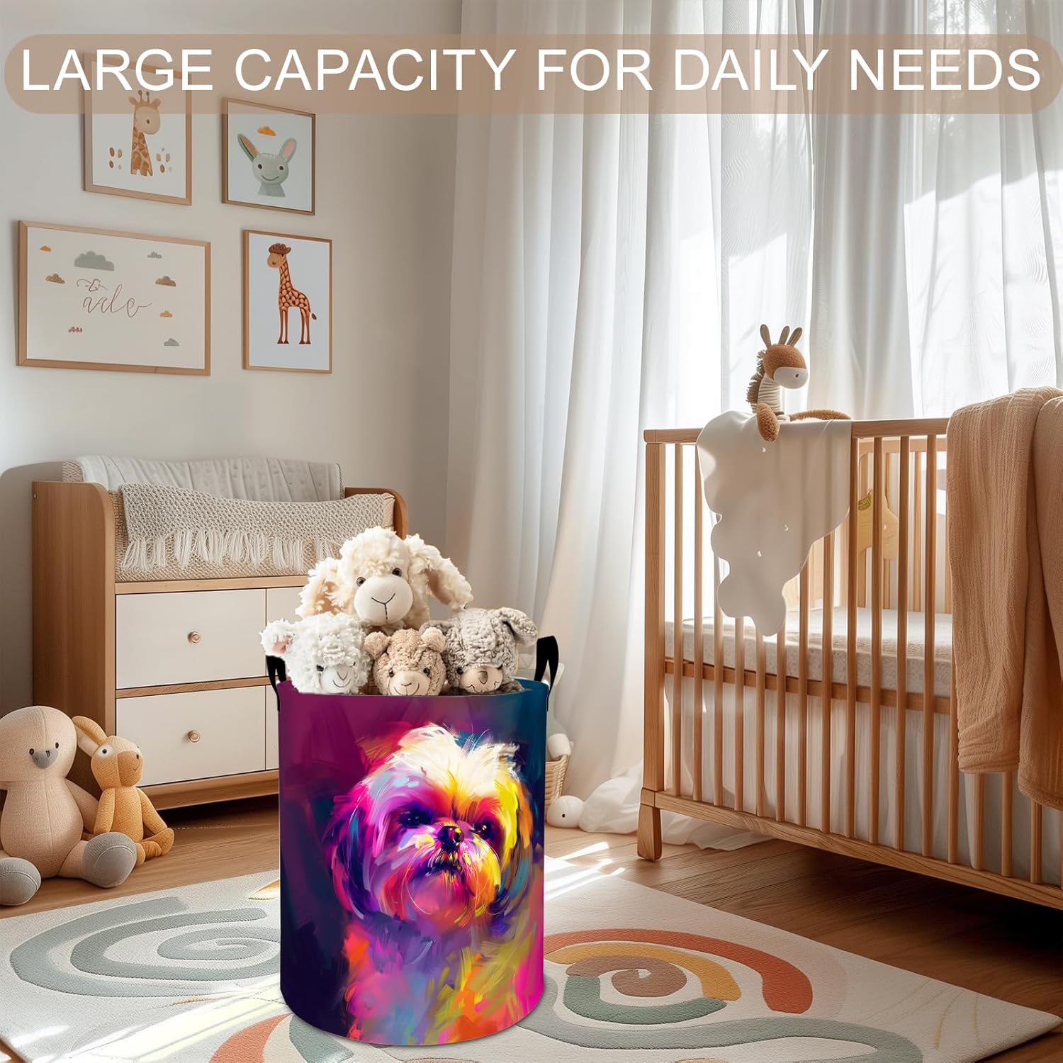 Colorful Shih Tzu Dog Laundry Basket Hamper 19.7"x15.8", Puppy Foldable Waterproof Oxford Clothes Storage Bucket for Room Bathroom Bedroom Nursery Decor, Toy Organizer Bins Gifts for Kids Boys Girls