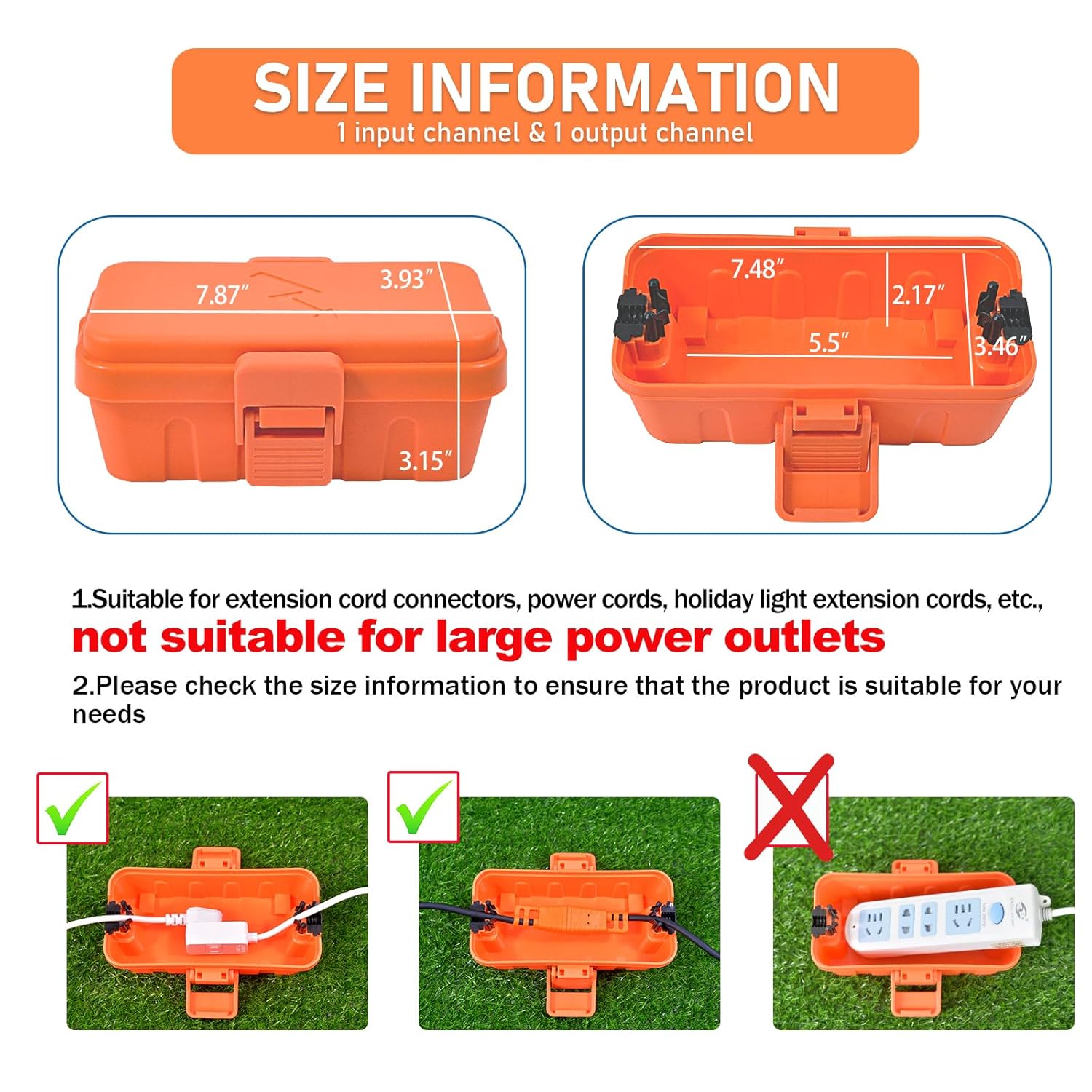 Hrensaw Small Weatherproof Electrical Connection Box(6 x 3.5 x 2.2inch),Outdoor Electrical Box,Waterproof Extension Cord Covers for Plug, Extension Cables, Holiday Lights,Orange