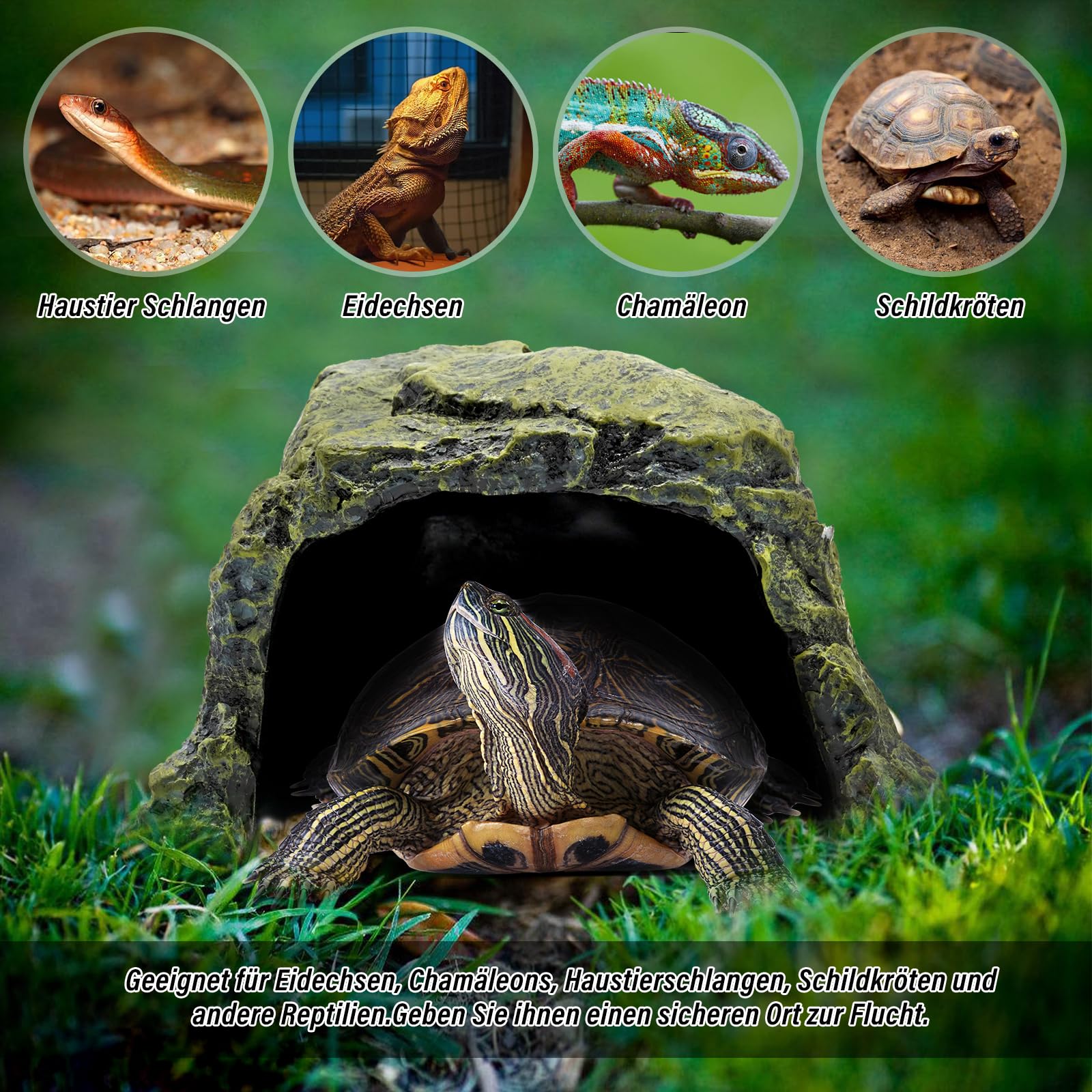 Großes Reptilien Versteck Resin Schildkrötenverstecke Höhle Fisch Versteckt Höhle Reptilien Habitat Shelter Dekoration für Schildkröten Echsen Bartagame Gecko Amphibien Fisch