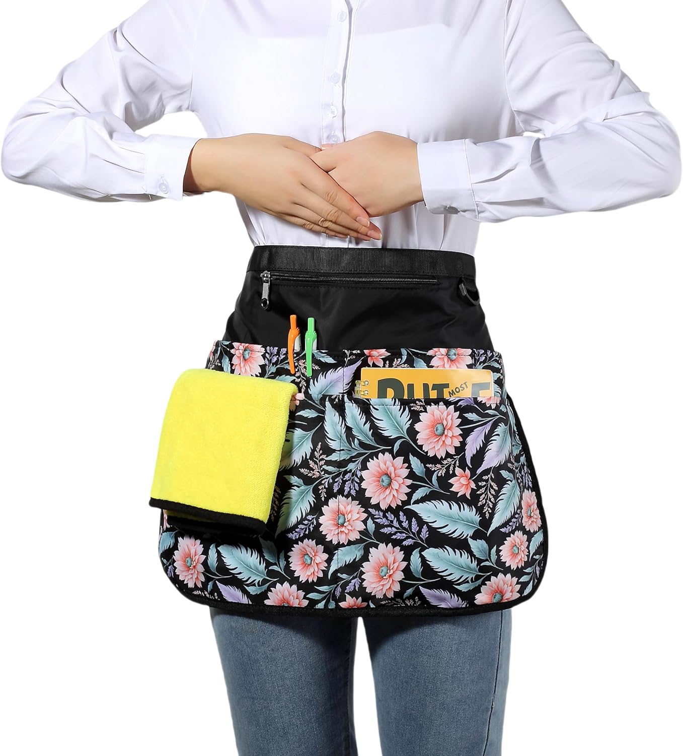 Waterproof Server Apron for Women with 7 Pockets,Quickly Put on and Take off Waitress Apron,Work Apron for Bartender Barista - Image 2