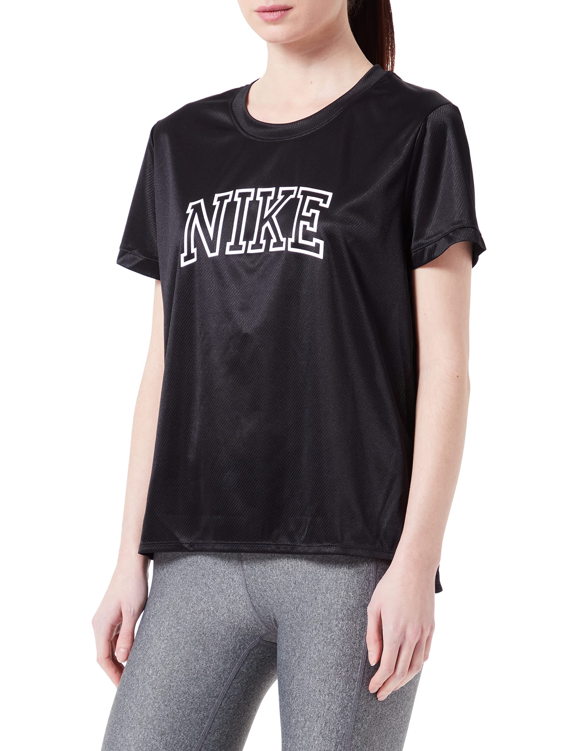 NIKE DQ6371-010 W NK DF Swoosh Run SS TOP Sweatshirt Women's Black/White/White XS