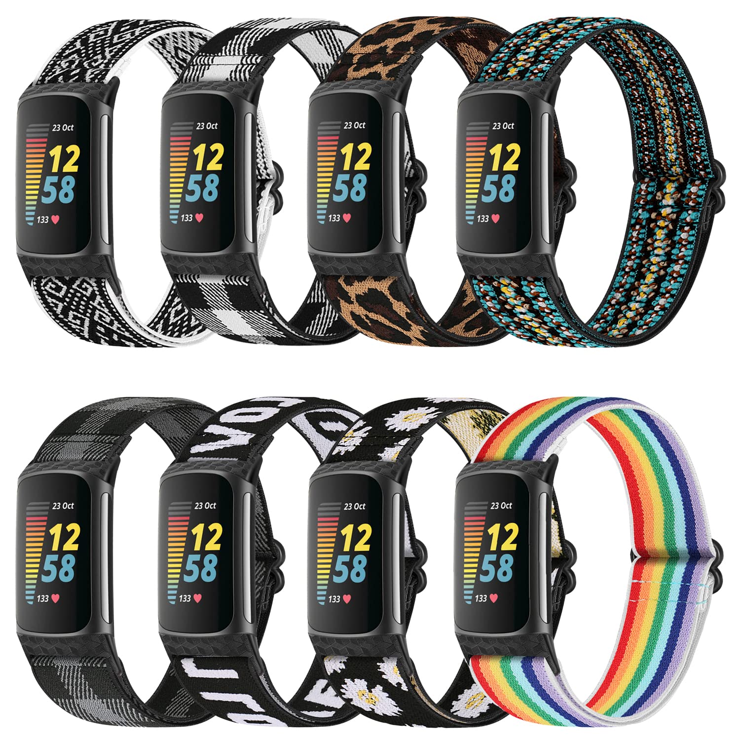 ShuYo 8 Pack Elastic Band Compatible with Fitbit Charge 5, Replacement Wristband Stretch Elastics Nylon Sport Strap for Fitbit Charge 5 Women&Men