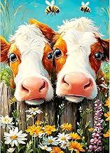 GDYEEH Niedlicher Kuh Diamond Painting Kits Erwachsene, 5D Wildblumen Kamille Diamant Kunst Bilder Anfänger, DIY Runder Vollbohrer Biene Diamanten Art Malerei Stickerei Home Wand Dekor 30x40 cm