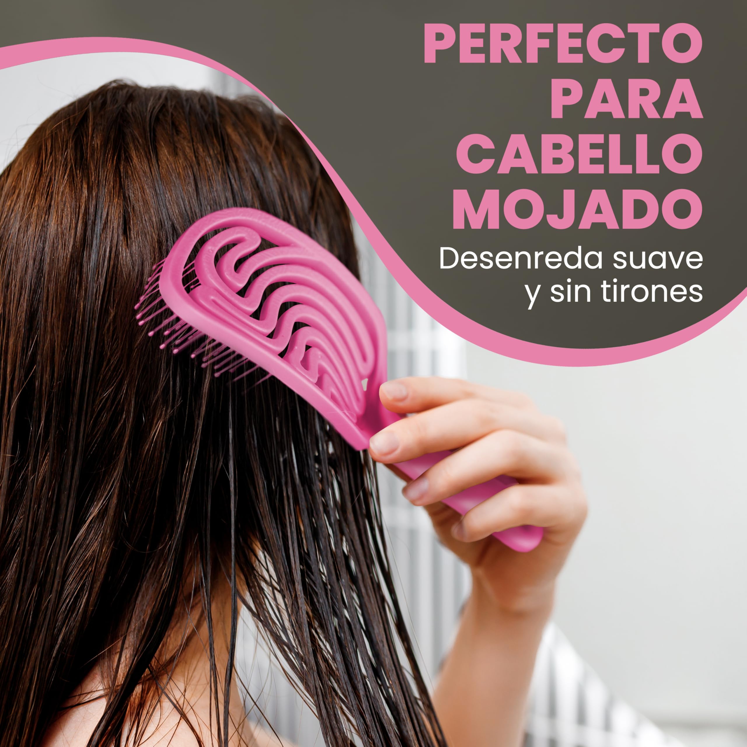 WALCORA Cepillo Desenredante y Peine Antitirones para Mujer, Hombre y Niños – Cepillo de Pelo Sin Tirones Wet Brush para Cabello Rizado, Fino y Largo – Rosa