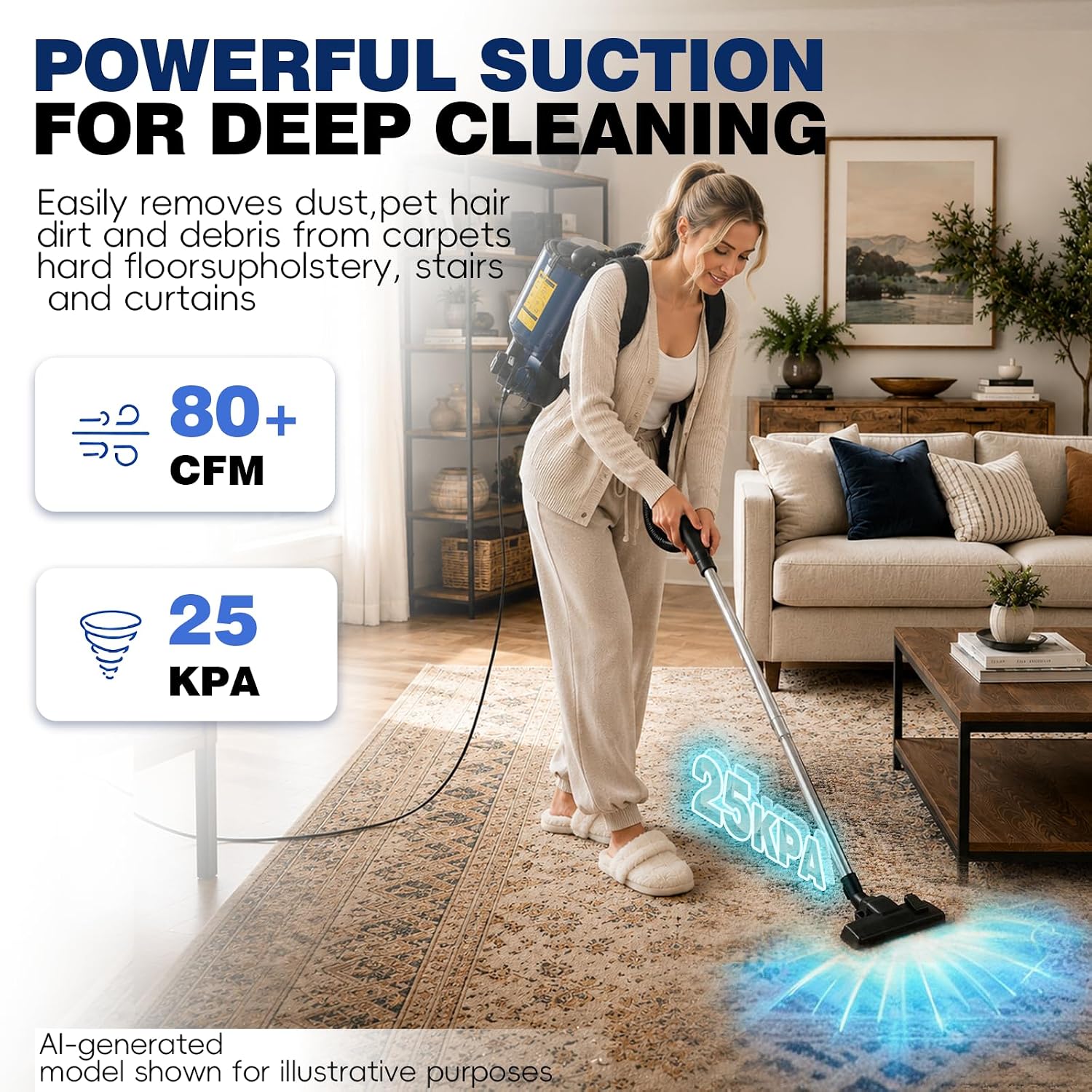 1400W 6 Quart Commercial Backpack Vacuum Cleaner for Stairs, Carpet, Floors