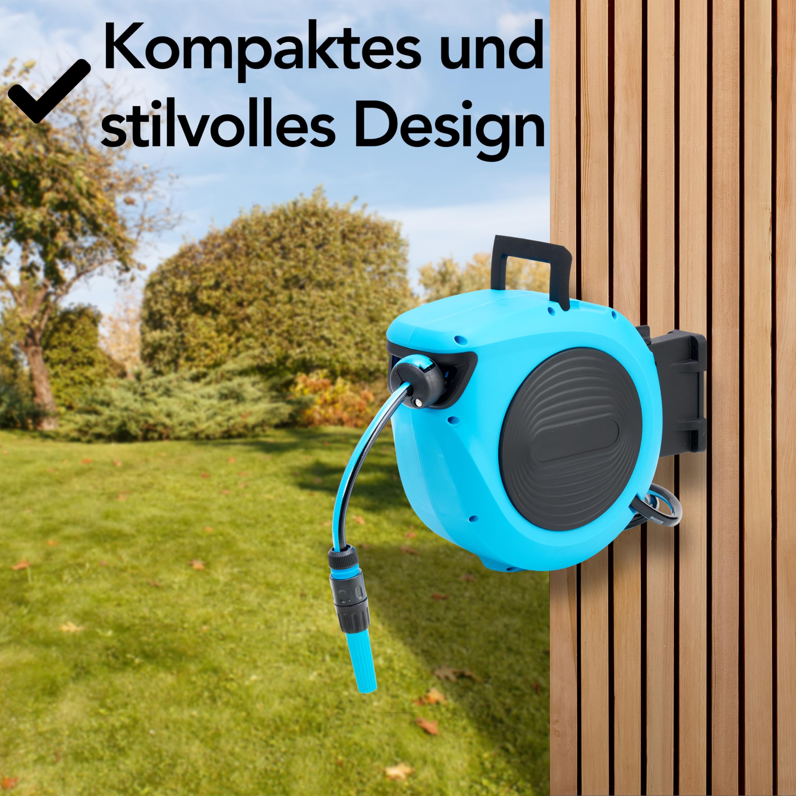 Brixy Schlauchbox – 20 Meter – Schlauchhalter – Gartenschlauch mit Aufroller – 180° drehbar – automatisch – Schlauchaufroller