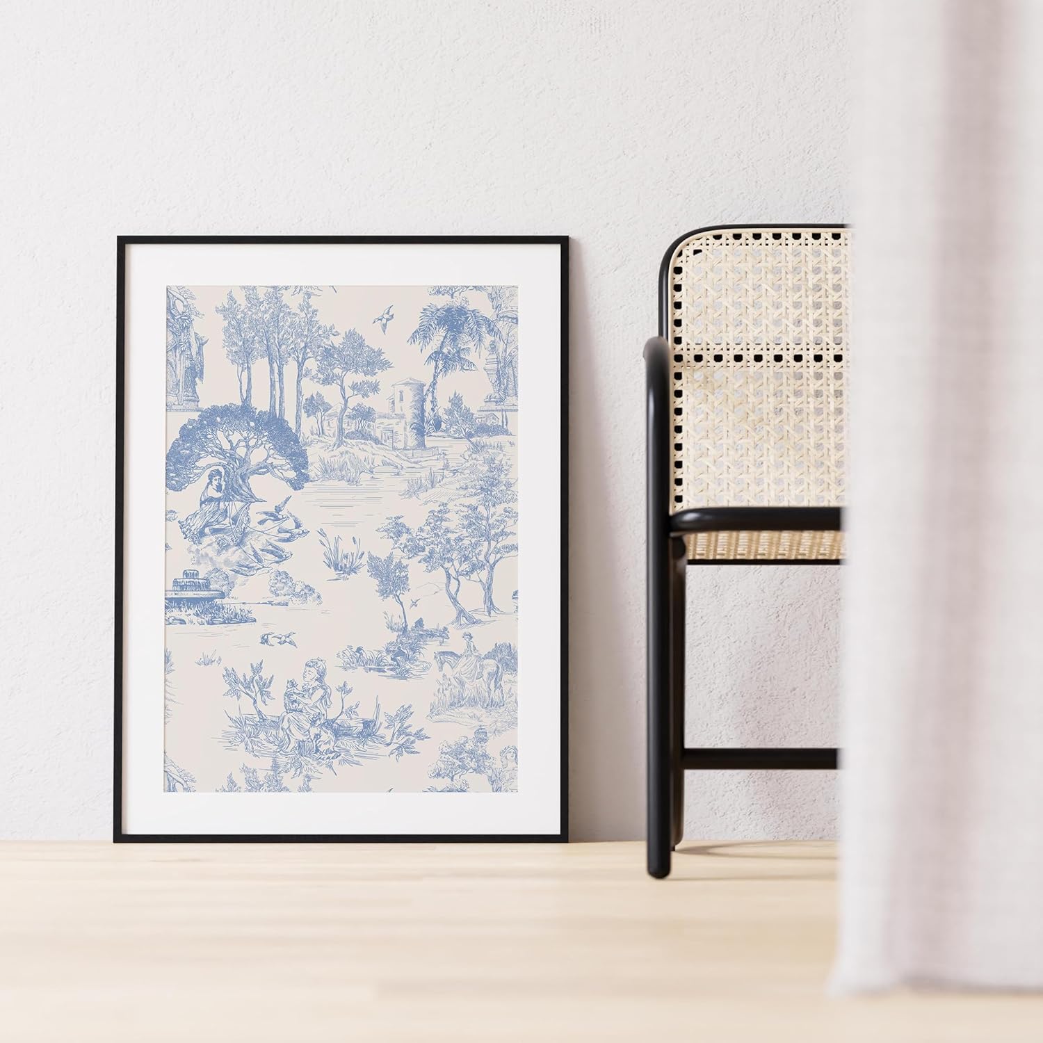 Peel and Stick Wallpaper Self-Adhesive Blue and White Wallpaper Vintage French Farmhouse Wall Decor 17.7"x119" Contact Paper for Bedroom Removable Wall Paper Walls Covering