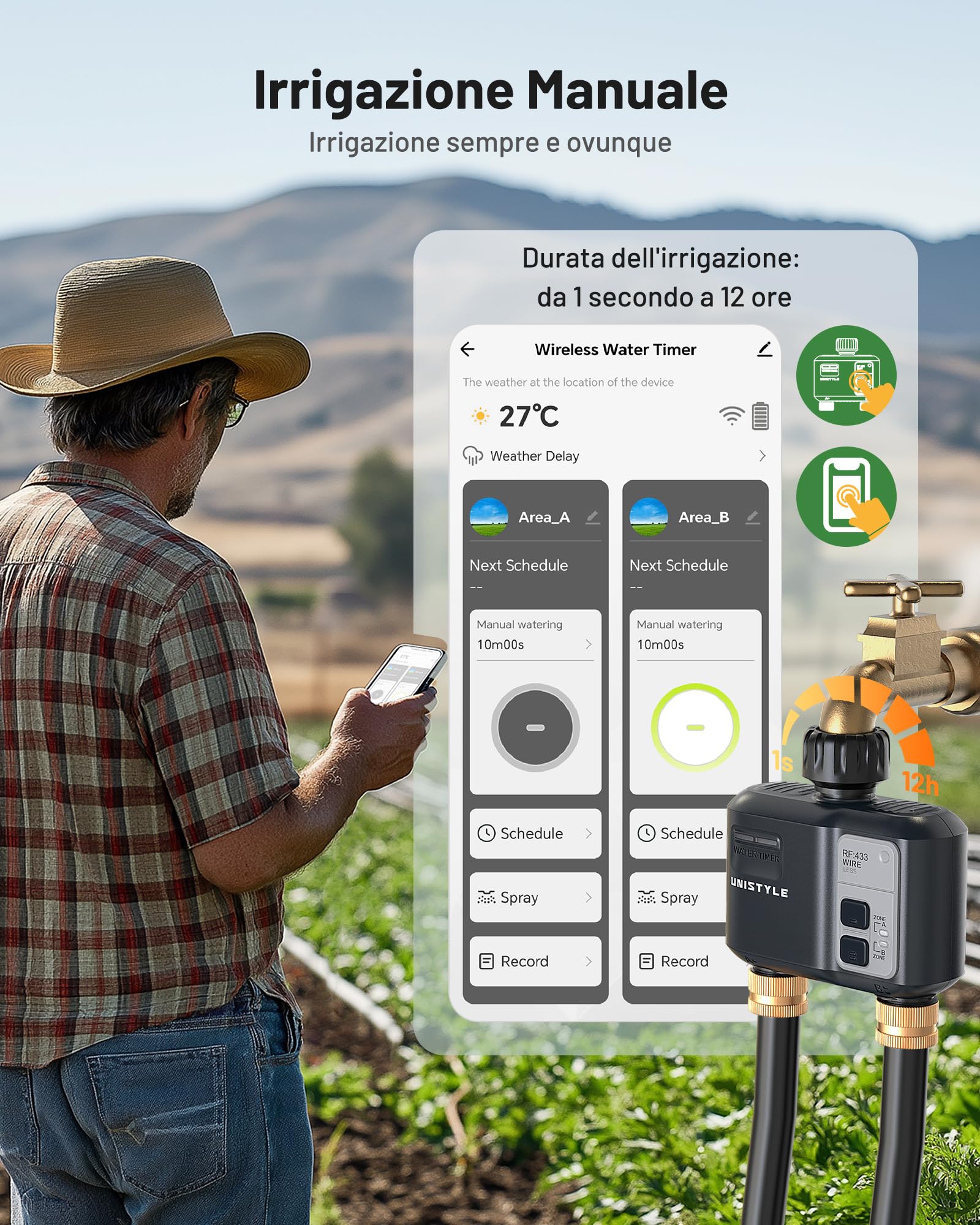 Centralina Irrigazione WiFi 2 Vie | Irrigazione Giardino Semplice Tramite APP, 5 Programmi di Irrigazione Indipendenti, Smart Timer, Programmatore Irrigazione Automatico a Doppia Modalità