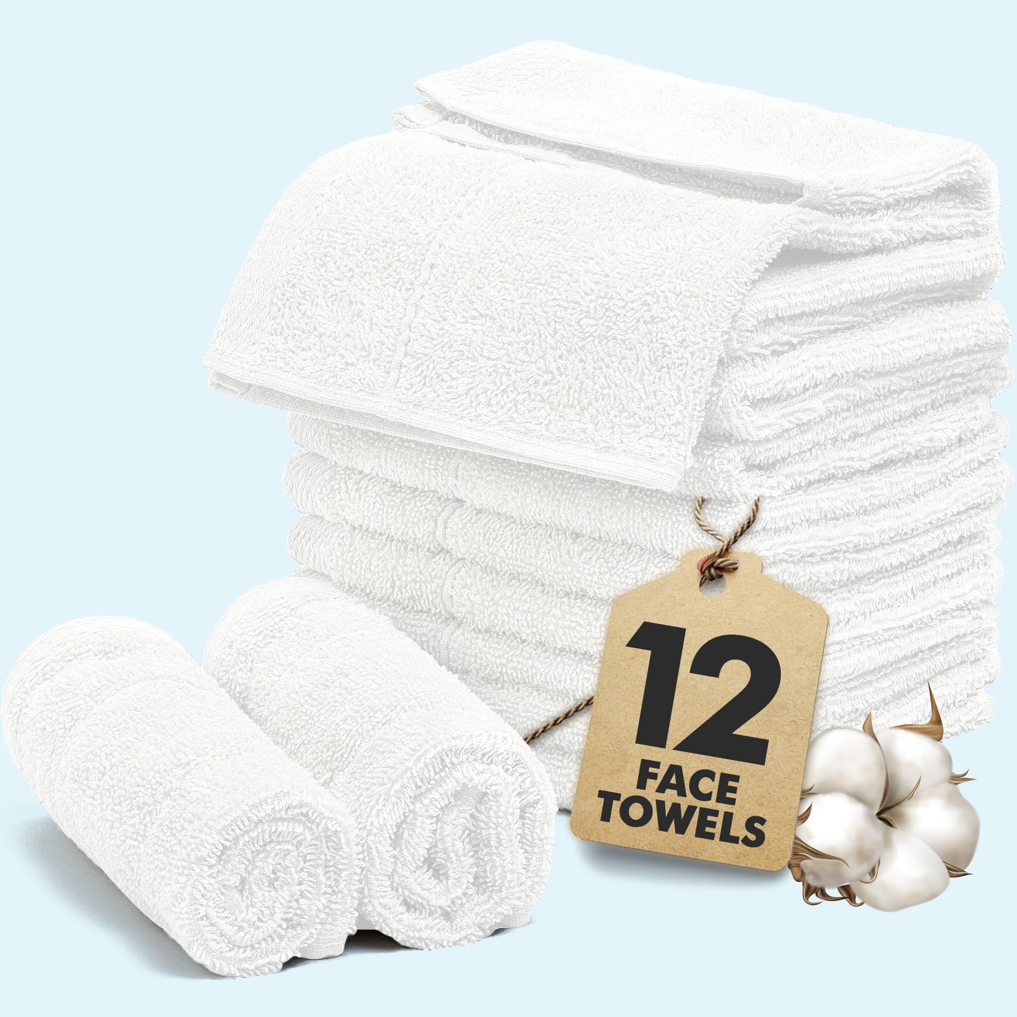 Novo Home White Face Towels Pack Of 12 – 100% Cotton Washcloths (30X30cm) – Soft, Quick Dry, Highly Absorbent Flannels For Bathroom, Spa, Gym –