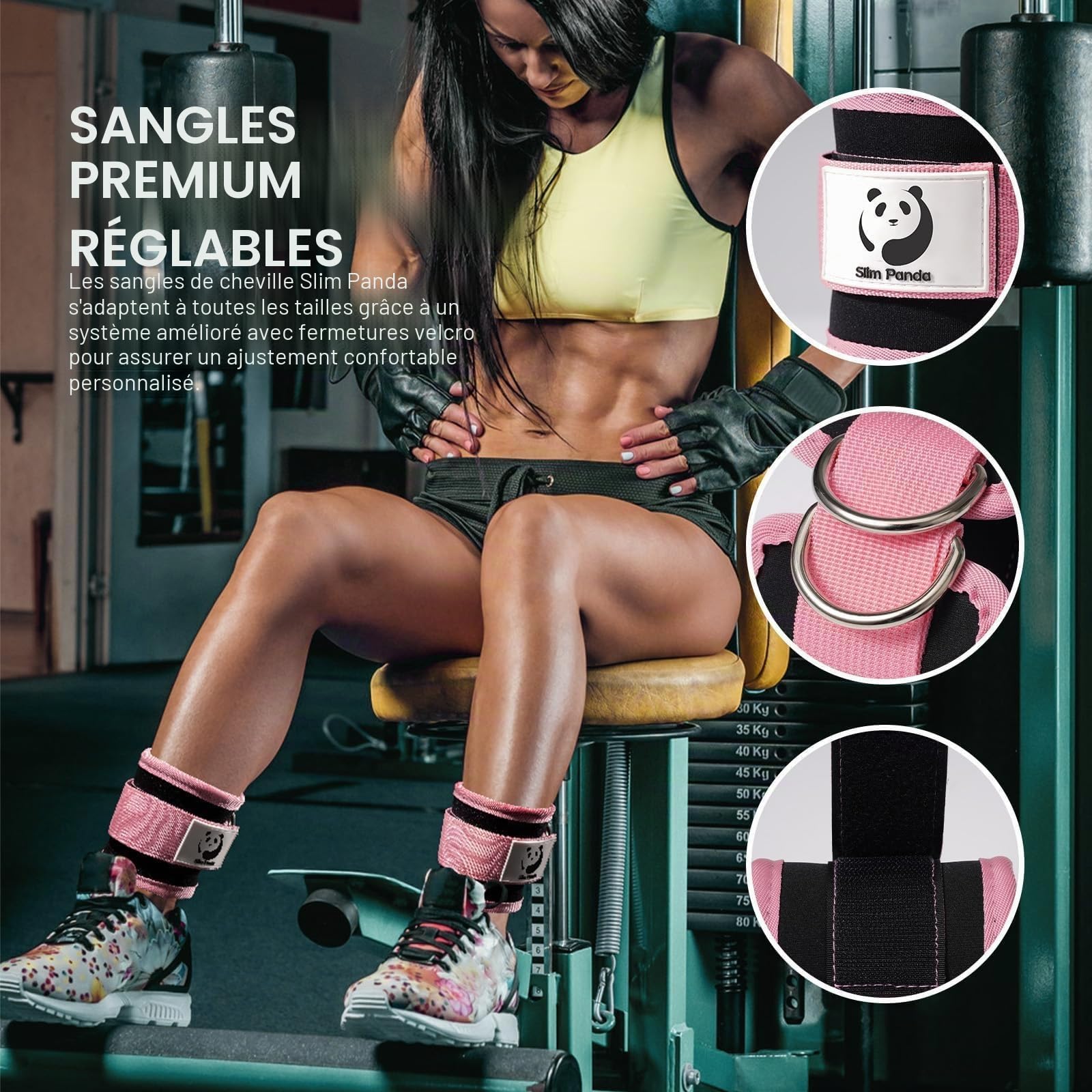 Slim Panda Sangle Cheville Musculation Poulie (rembourré) - Sangle Musculation et de Fitness sur Le Câble Machines - Ankle Straps