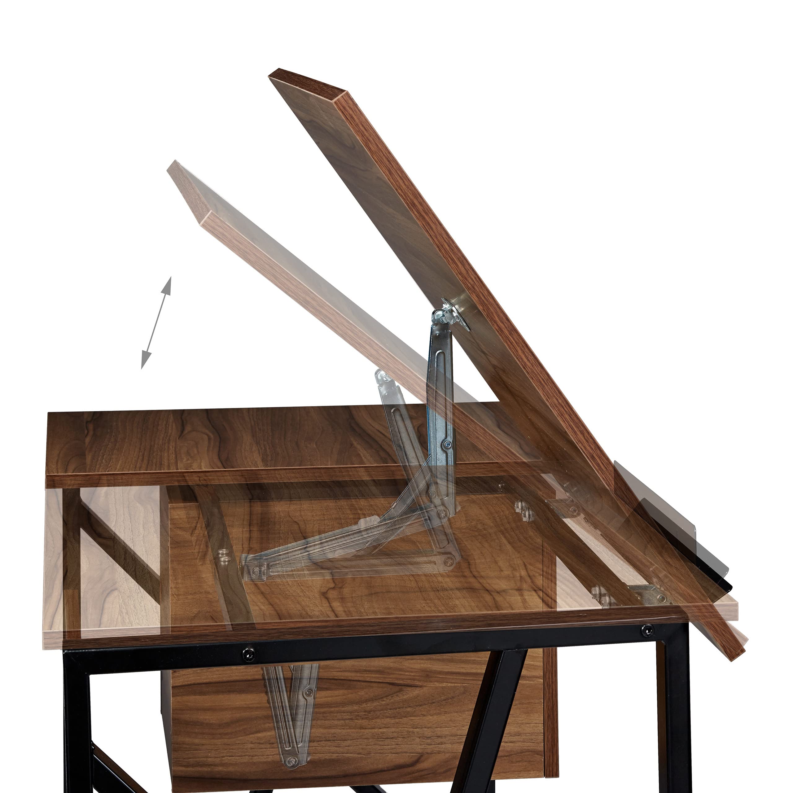 Relaxdays Bureau avec pupitre inclinable, réglable, table de laptop ou de dessin, 75 x 110 x 55 cm, bois/noir