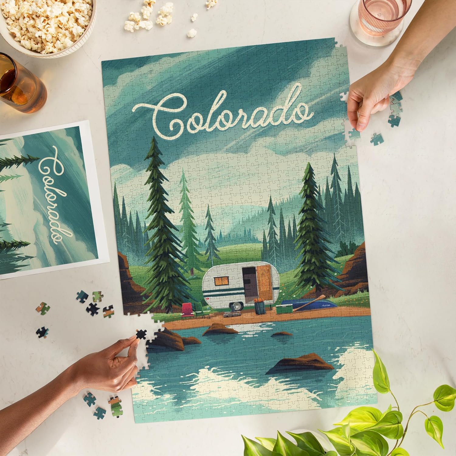 Lantern Press Colorado, Outdoor Activity, At Home Anywhere, Camper in Evergreens 1000 Piece Jigsaw Puzzle for Adults, Made in USA with Reference Poster