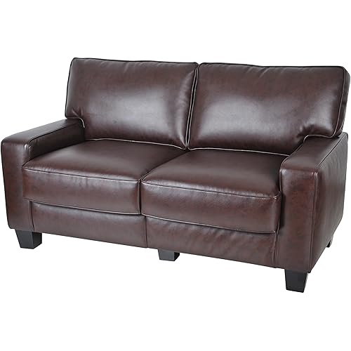 Serta Palisades Upholstered Sofas for Living Room Modern Design Couch, Straight Arms, Soft Fabric Upholstery, Tool-Free Assembly, 61" Loveseat, Chestnut Brown