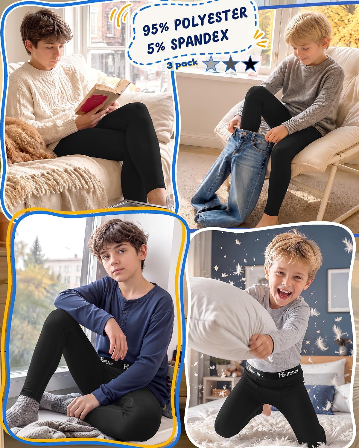 Halfchet 3 Pack Boy's Compression Leggings Athletic Tight Pants