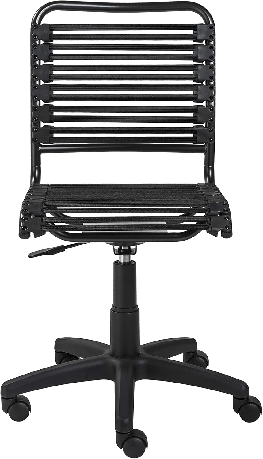 Euro Style Allison Bungie Flat Low Back Office Chair | Non-Tilt with 360° Swivel | Adjustable Height | Designed for Home and Workplace Settings | Black with Graphite Black Frame