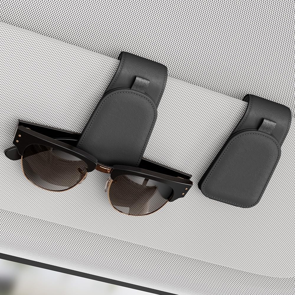 Magnetic Sunglass Holder for Car Visor, 2 Pack, Faux Leather