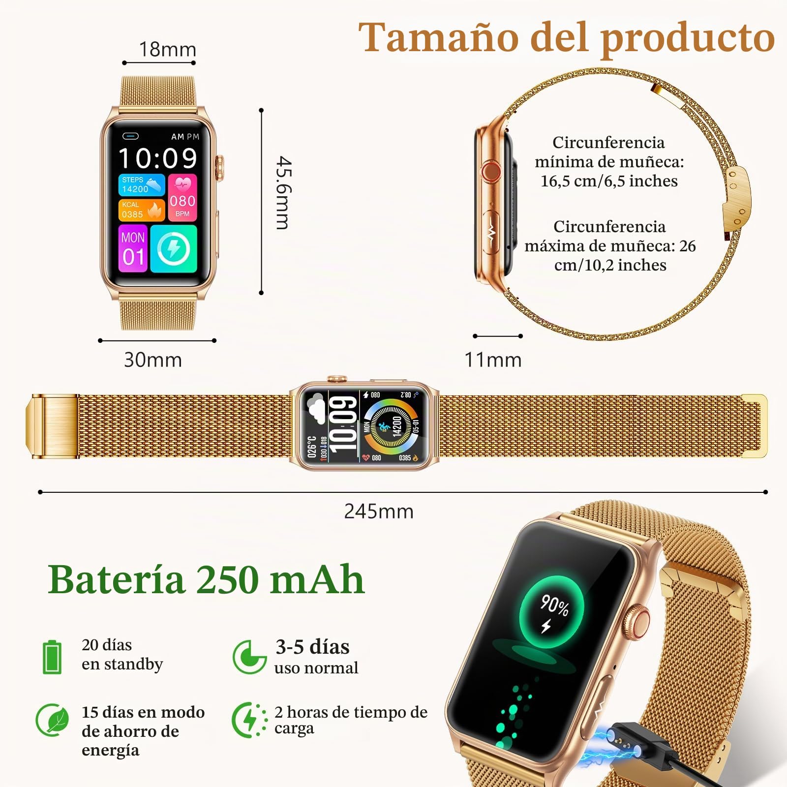 2026 Reloj Inteligente Mujer con ECG/Presion Arterial, 24H Pulsómetro, HRV | 1,57" HD Pantalla Cuadrada Pequeña Reloj Salud con IMC/Composición Corporal/SPO2/Función Femenina/Sueño/30s Mini Chequeo/SOS