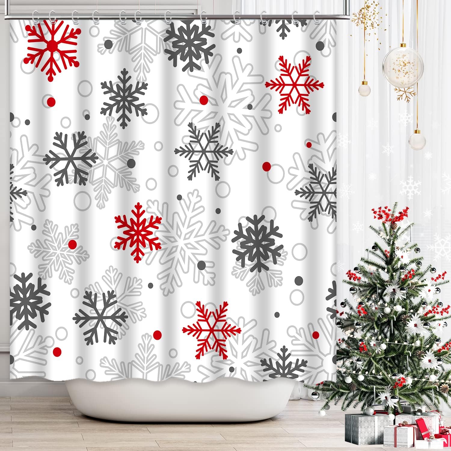 UNBIT Christmas Cute Snowman Shower Curtain Snowflake Xmas Tree Winter Shower Curtain Set Cardinal Bird Snow Christmas Bathroom Decor Fabric Waterproof with Hooks, 72" X 72" : Home & Kitchen