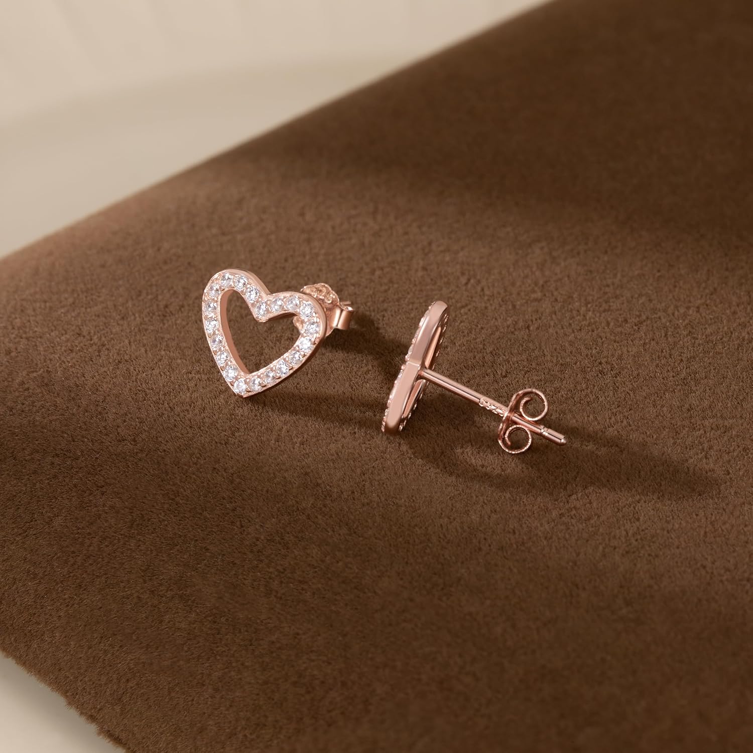 Reffeer Solid 925 Sterling Silver CZ Heart Stud Earrings for Women Teen Girls Open Heart Earrings Stud Hypoallergenic - Image 6