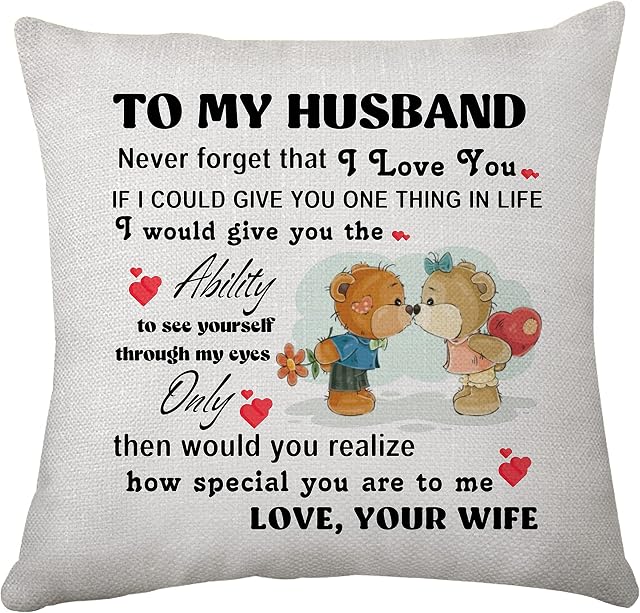 Husband Gifts Husband Cushion Cover 45 x 45 Gifts for Husband Annviersary Valentine Christmas Birthday Gift Husband Pillow Cases Decorative Square Cushion Cover for Soft Home Decor (Husband)