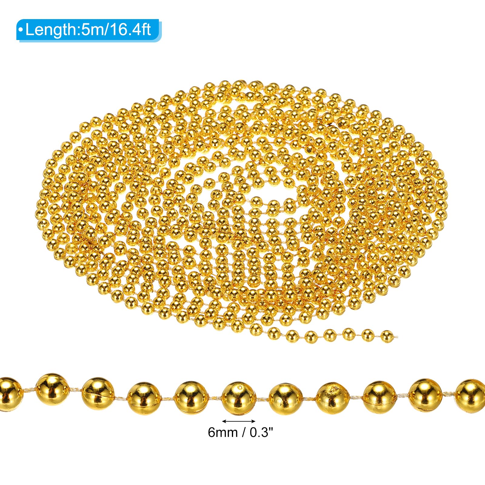 PATIKIL 6mm Golden Pearl Trim Artificial Pearl Strand, 16.4Ft/5m Roll, 1 Roll, ABS Plastic - Image 2