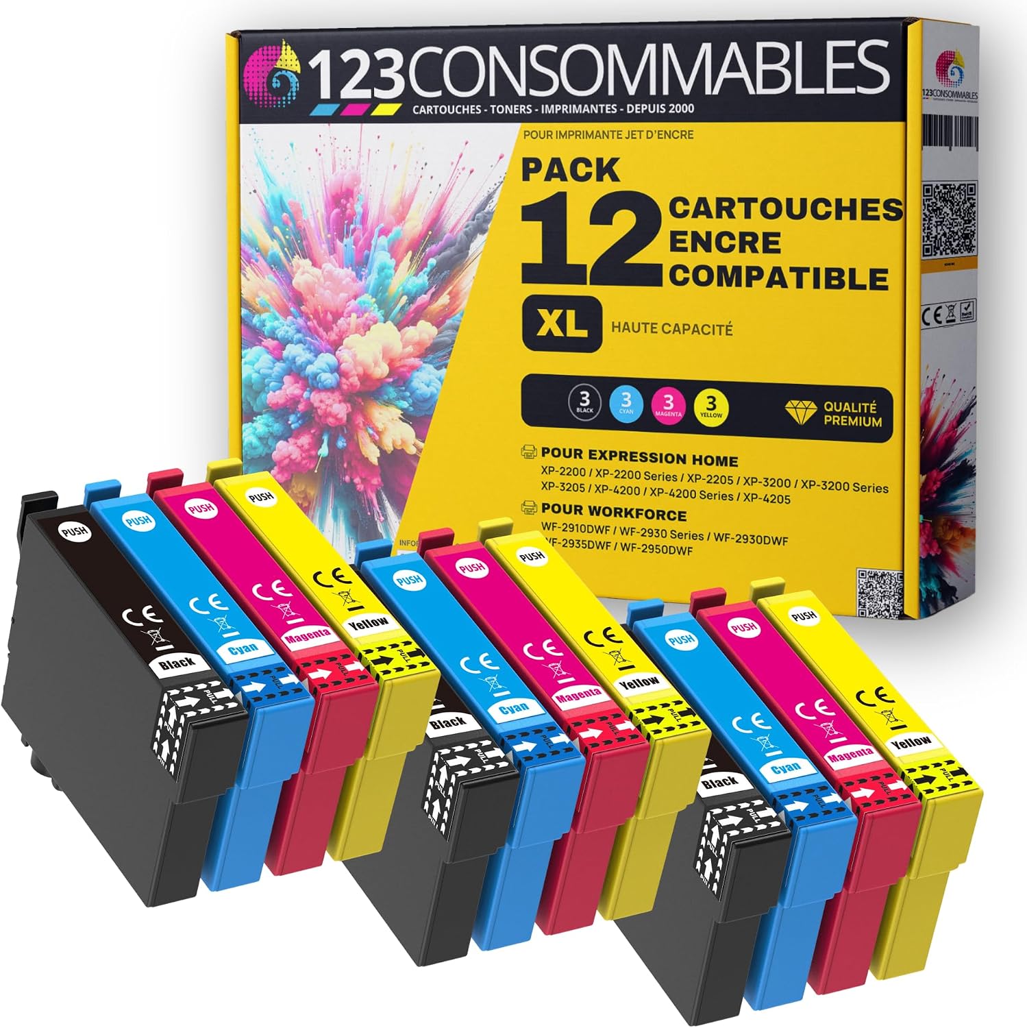 123CONSOMMABLES - Pack 12 Cartouches Encre pour 604 XL Compatible avec Epson XP-2200 XP-32