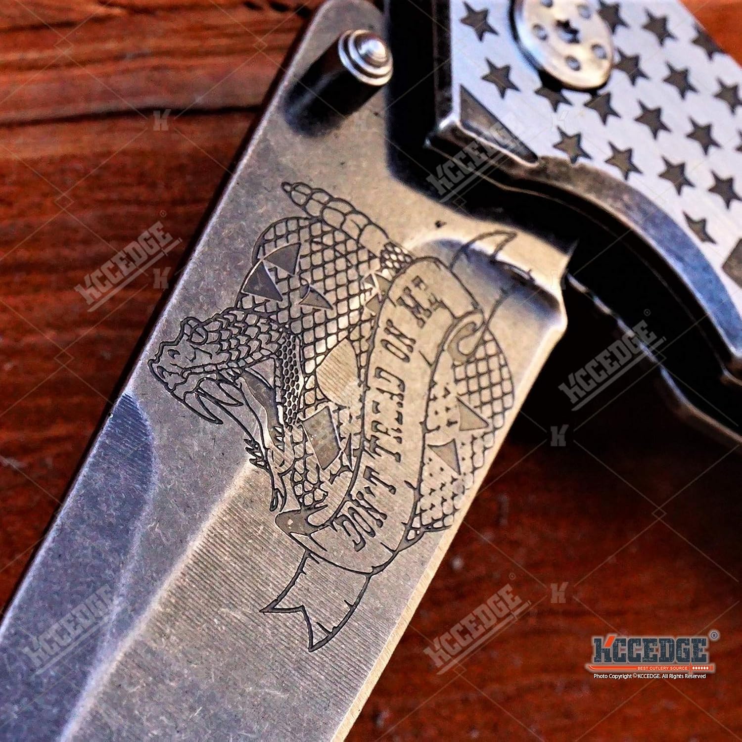 KCCEDGE BEST CUTLERY SOURCE USA American Flag 8 Inches Folding Pocket Knife PROUD OF AMERICA KNIFE (Don't Tread on Me)