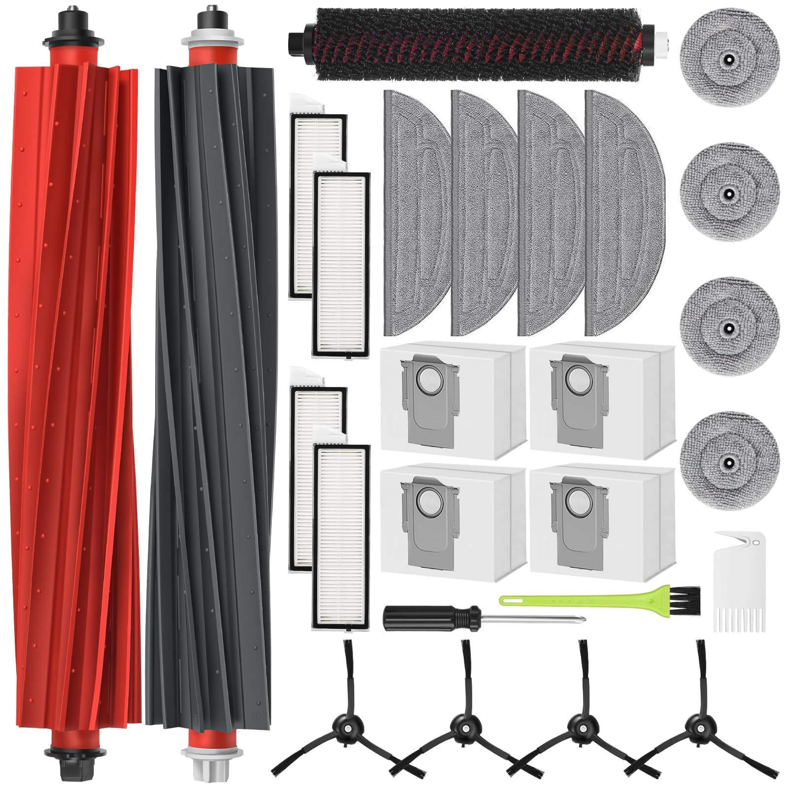 RUKHOOL S8 MaxV Ultra Zubehör für Roborock S8 Max Ultra Ersatzteile Zubehörset mit 4 Staubbeutel, 2 Hauptbürste, 4 Filter, 4 Wischtücher, 4 Mini Mop Wischer, 4 Seitenbürste, 1 Reinigungsbürste