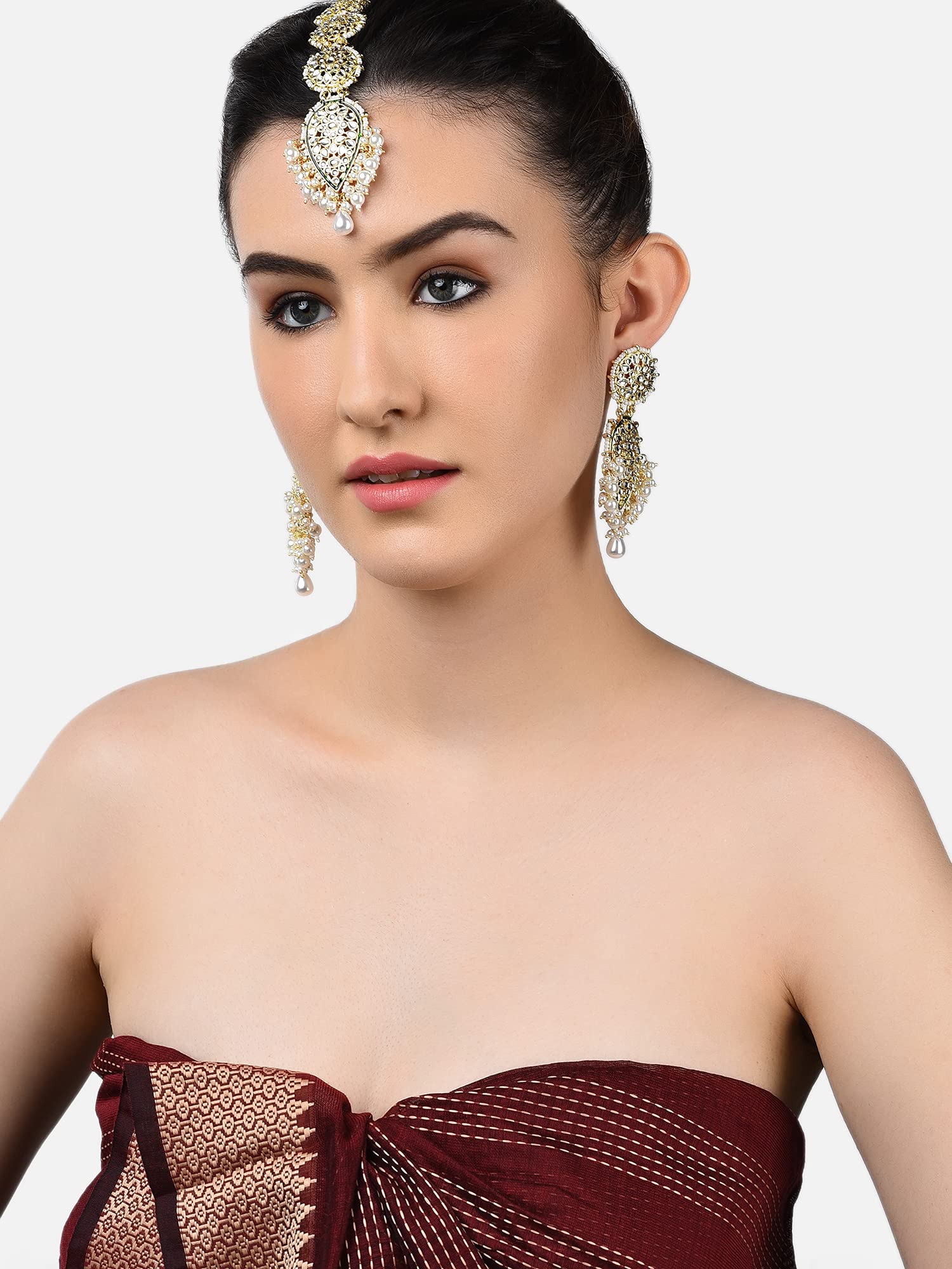 Traditional Kundan Dangle Earring & Maangtikka Set For Women