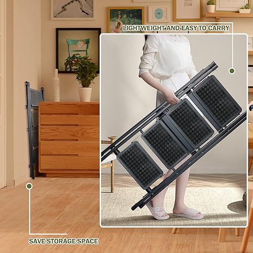 Miniatura 5 de Krightlink Taburete plegable de escalera de 2 escalones con pedal antideslizante ancho, taburete plegable portátil y plegable, escalera de acero