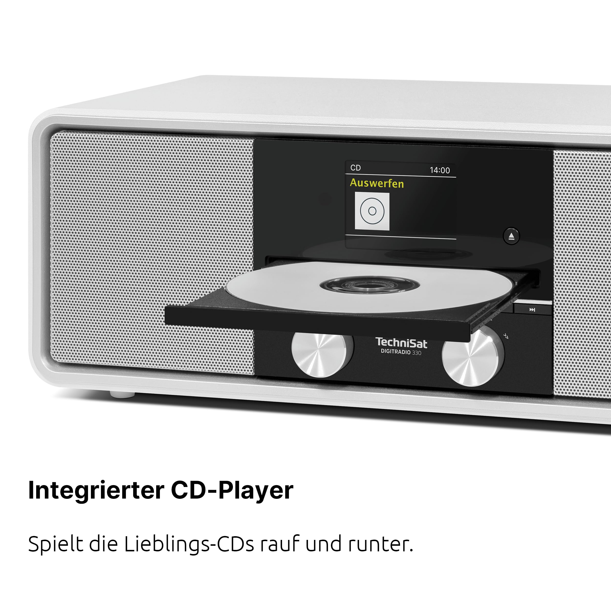 TechniSat DIGITRADIO 330 - DAB+ UKW Stereo Radio mit CD-Player (Bluetooth 5.3, USB MP3-Wiedergabe und Ladefunktion, 2,4 Zoll Farbdisplay, Radiowecker, Fernbedienung) Weiß