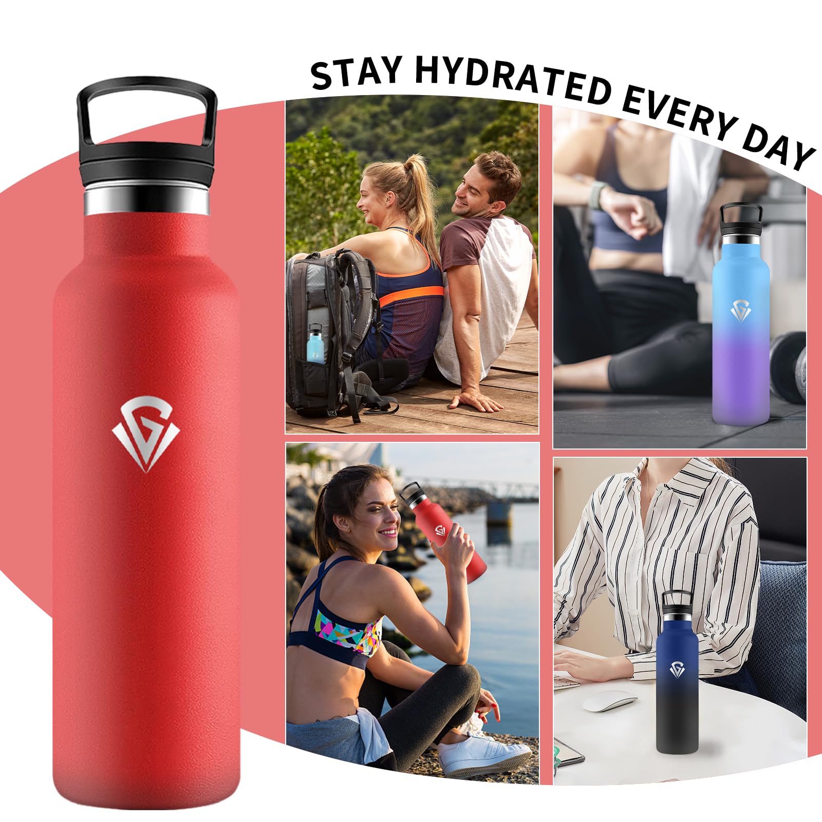 Borraccia Termica, Borraccia 1 litro, Senza BPA, Bottiglia Termica, Senza Perdite, Borracce Termiche, Mantiene Caldo per 12 Ore/Freddo 24 Ore, Borracce Termiche per Fitness, Campeggio, Trekking,