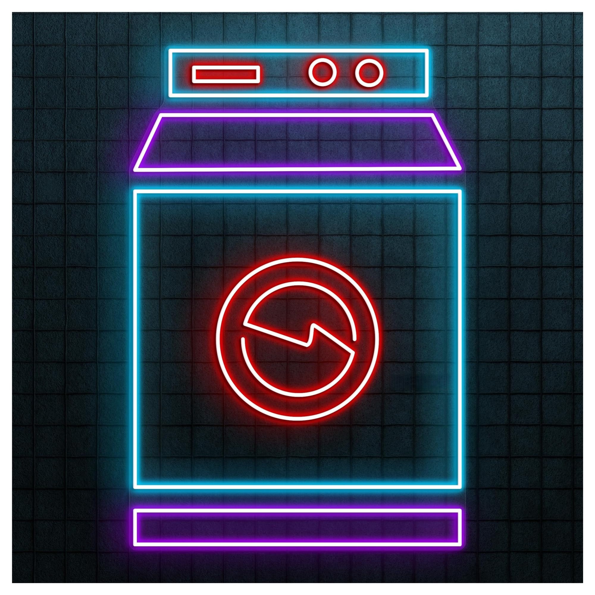 Hanging Art Neon Signs Washing Machine Neon Sign, Suitable For Dry Clean Shop Decor With Brightness Adjustable 58cm