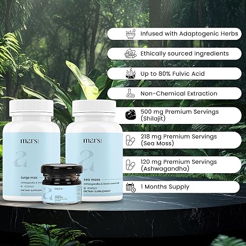 Miniatura 2 de Mars by GHC Performance Plus Combo  Tapas Surge Max, resina pura de Shilajit del Himalaya, cápsulas de semillas negras y musgo marino natural  Apoya