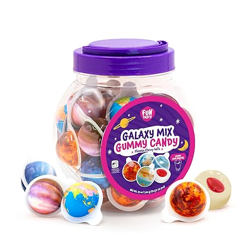 Planet Mix - Bolas de gomitas de caramelo – Tarro de 19 onzas (30 unidades) – Centro de mermelada de fresa – Caramelos de Halloween envueltos