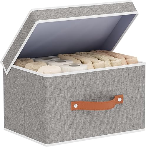 YheenLf Fabric Storage Bins with Lids, Linen Foldable Storage Boxes, Closet Storage Organizer Containers with Handles, Storage Cube for Bedroom,