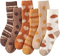 ToesHome Women's Plush Fuzzy Slipper Socks - 6 Pairs Colorful Warm Cozy Crew Socks for Winter Indoor Lounging