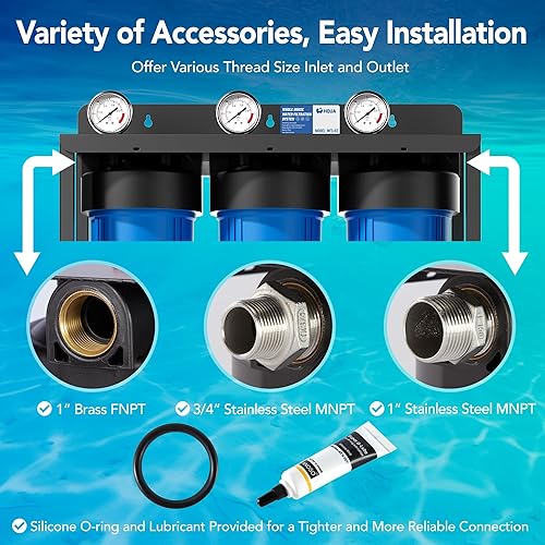 Miniatura 5 de HQUA WF3-02 Sistema de filtración de agua independiente de 3 etapas para toda la casa, reduce los metales pesados (plomo, mercurio, cobre, níquel,