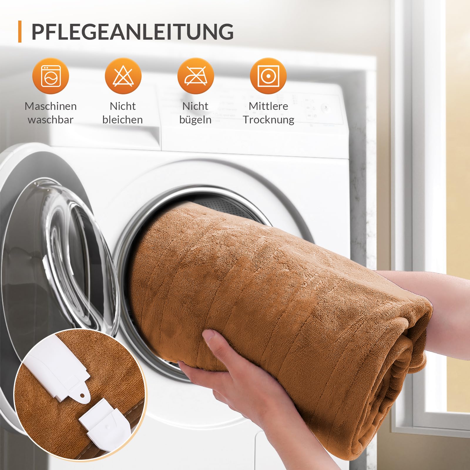 HOMLYNS Elektrische Heizdecke mit Abschaltautomatik - 180×130cm Flanell & Sherpa - Wärmedecke Heizdecke, 9 Temperaturstufen & 9 Stunden Zeiteinstellungen, Auto-Off & LED-Anzeige, Waschmaschine, Braun