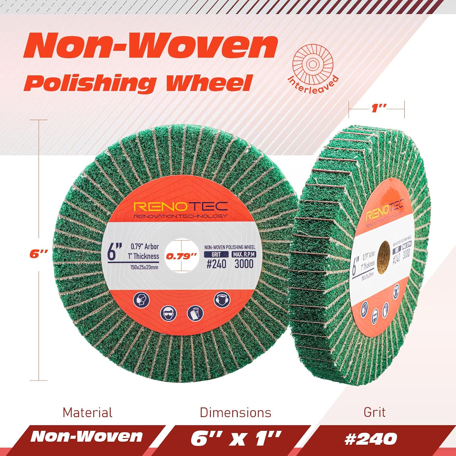 6 Inch Flap Wheel, Non-Woven Abrasive Polishing Wheel, 1 Inch Thickness, 3/4 Inch Arbor, for Bench Grinder (4 Pcs Grit240 SP)