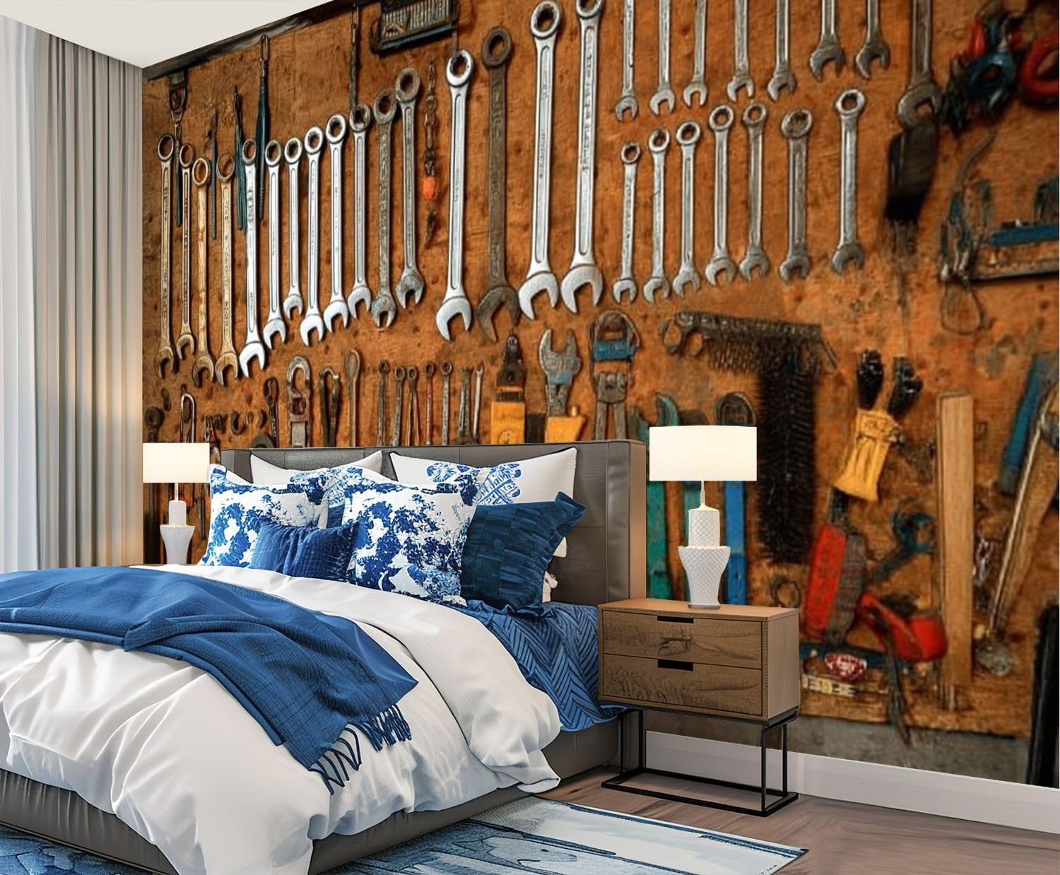 Wall Mural Peel and Stick Mechanic Tools Arranged Wall Large Wallpaper Self Adhesive Contact Paper Removable 3D Wall Sticker for Living Room Bedroom 69"x96"
